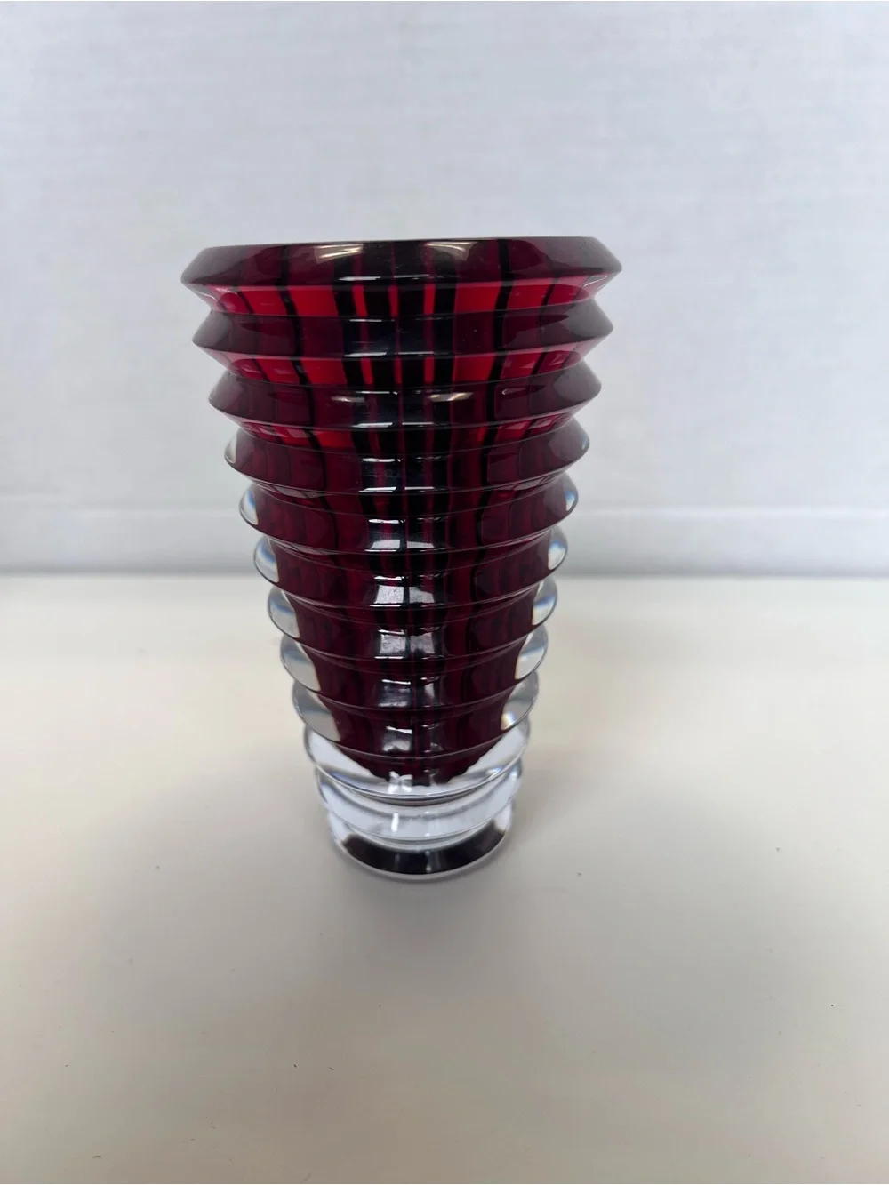 Baccarat small oval Eye Deep Red Cut Crystal Vase - Home Accents